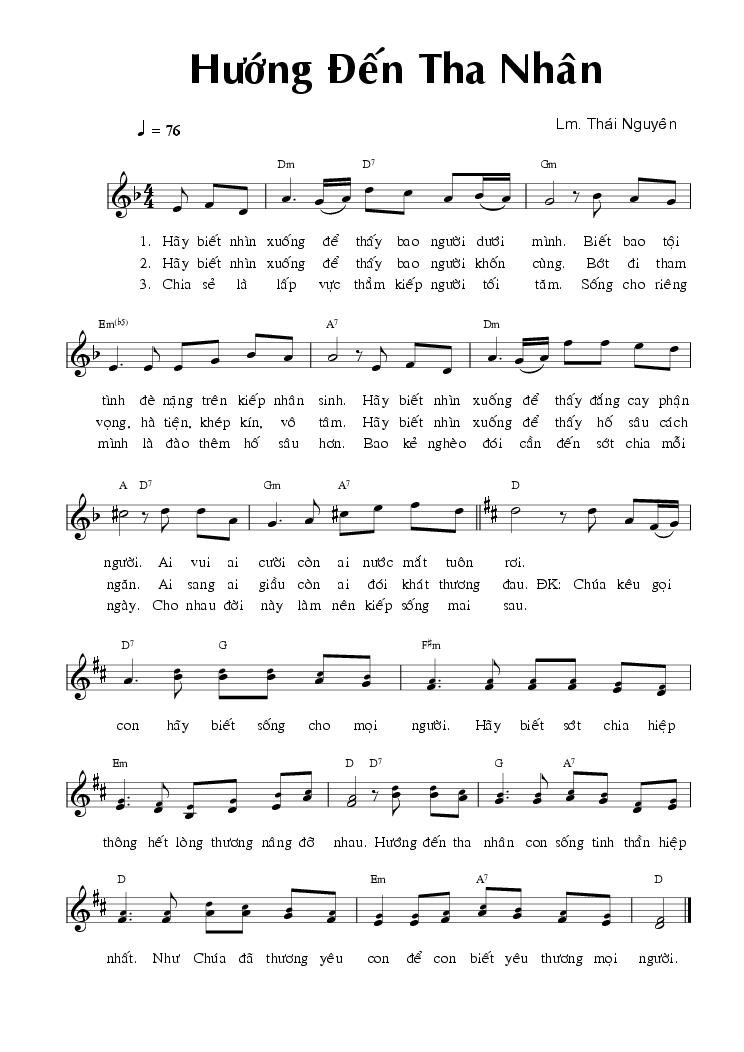 Sheet nhạc Hướng Đến Tha Nhân